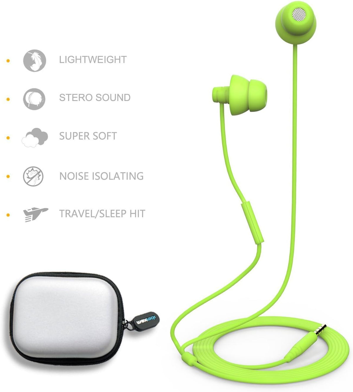 MAXROCK Mp3, 3.5mm, Wired Sleep Earphones Soft Sleep Earbuds Total Silicon Sleeping Headphones with in-line Mic