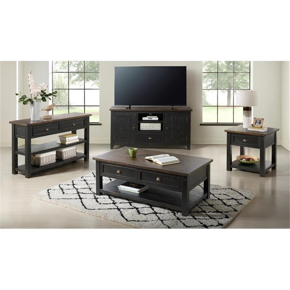 Martin Svensson Home Solid Wood Sofa Console Table, Black with Brown Top