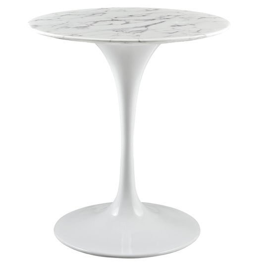 Modway Lippa Round 28" Mid-Century Modern Artificial Marble Dining Table in White