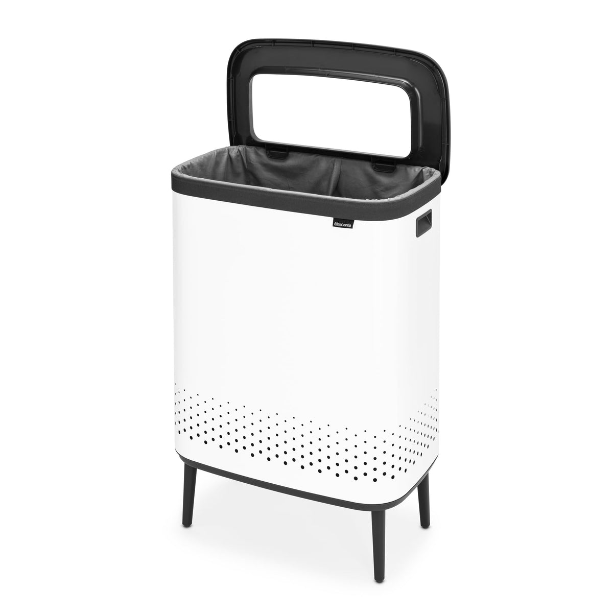 Brabantia Bo Laundry Hamper Hi (White) 2 Compartment Removable Laundry Bag 2 x 12 Gal, Ventilated Stylish Dirty Clothes Holder, Flat Back, Off-the Ground, Anti-Rust Materials for Bathroom Use
