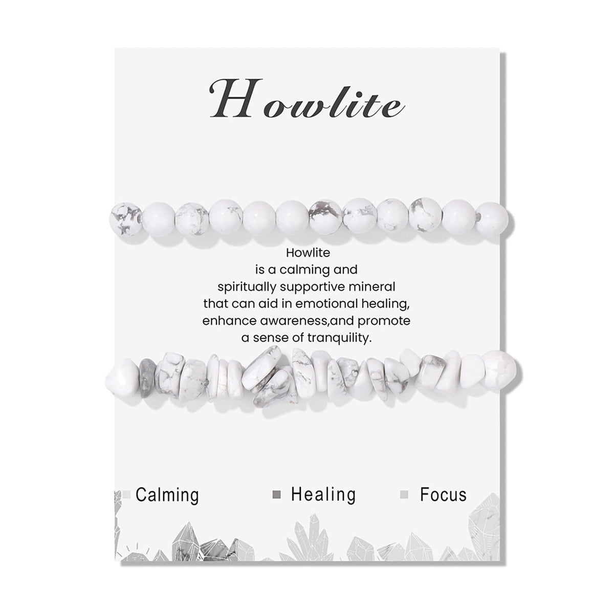 Lit Wall 2Pcs Unisex Adult Howlite Bracelet Set - 6mm Handmade Adjustable White Beaded Gemstone Bracelets - Stretch Bracelets - Strand Form - Howlite Stones - No Metal Type