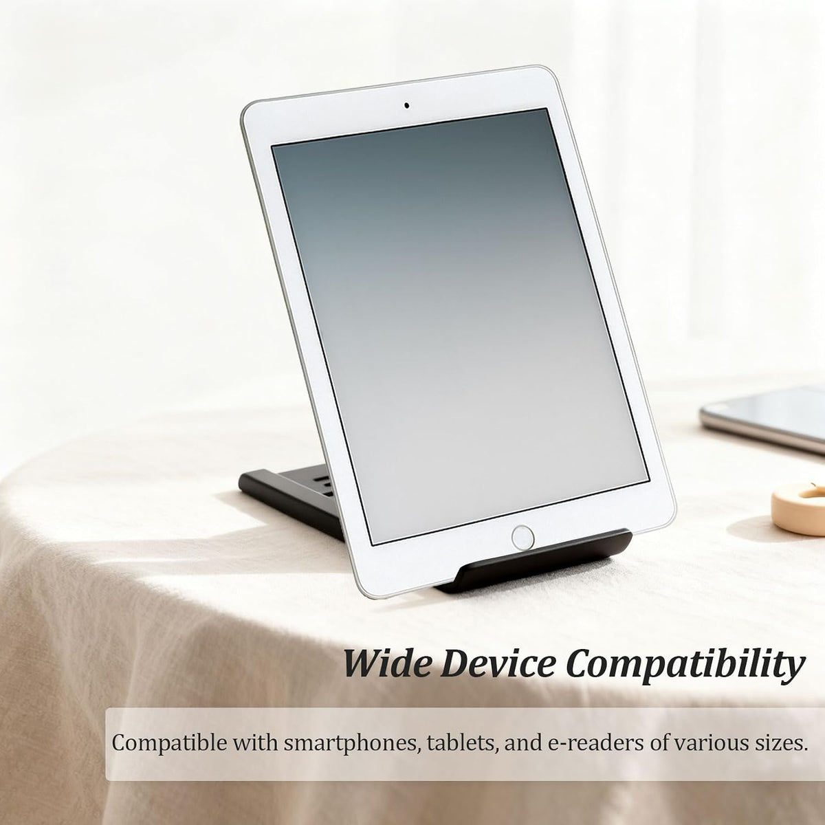 Attkryy Compact Adjustable Foldable Phone Stand for Desk - Black, Mini Mobile Holder for iPhone, Kindle