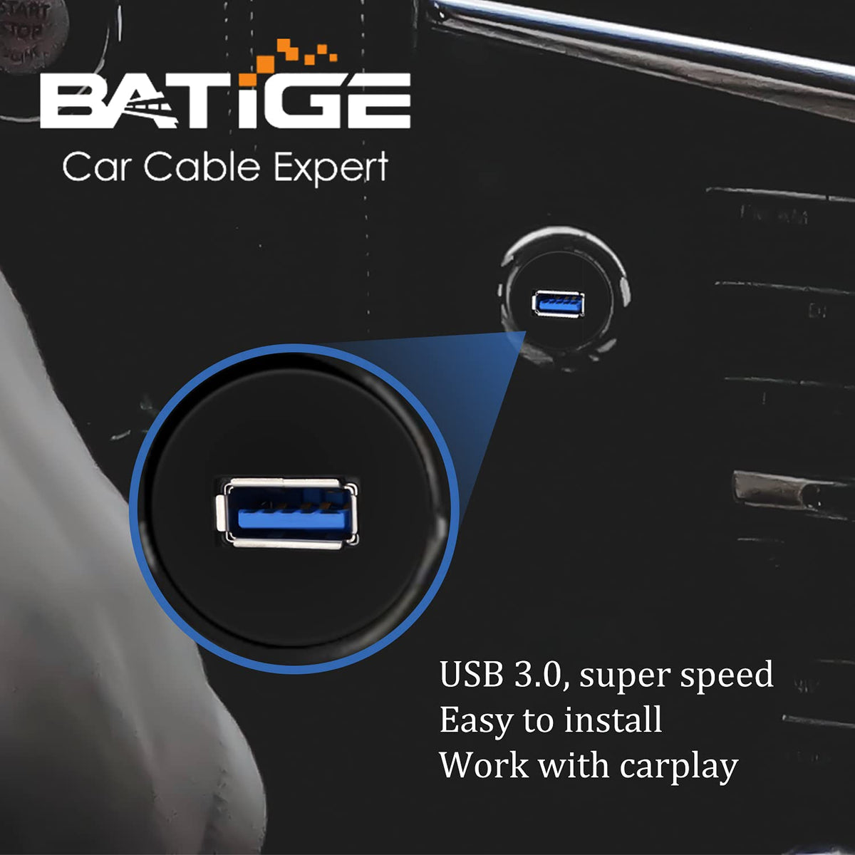 3.0 3ft BATIGE Single Port USB Male to Female AUX Car Mount Flush Cable Waterproof Extension for Car Truck Boat