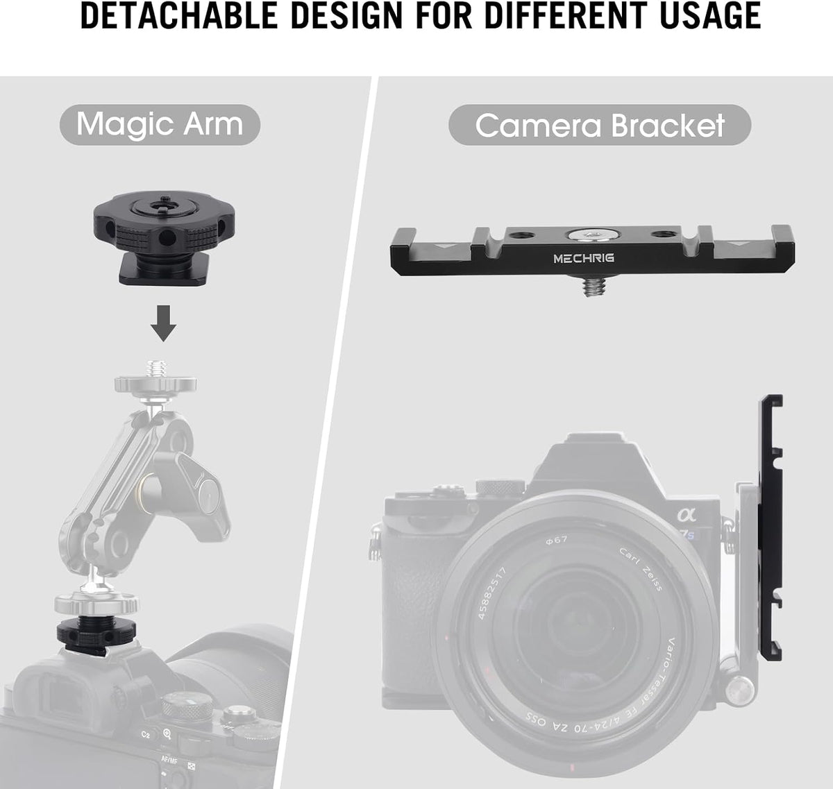 Mechrig 1/4" (62034) Dual Cold Shoe Extension Bar Mount, Aluminum Dual Hot Shoe Mount Bracket with Thread & Cable Slot