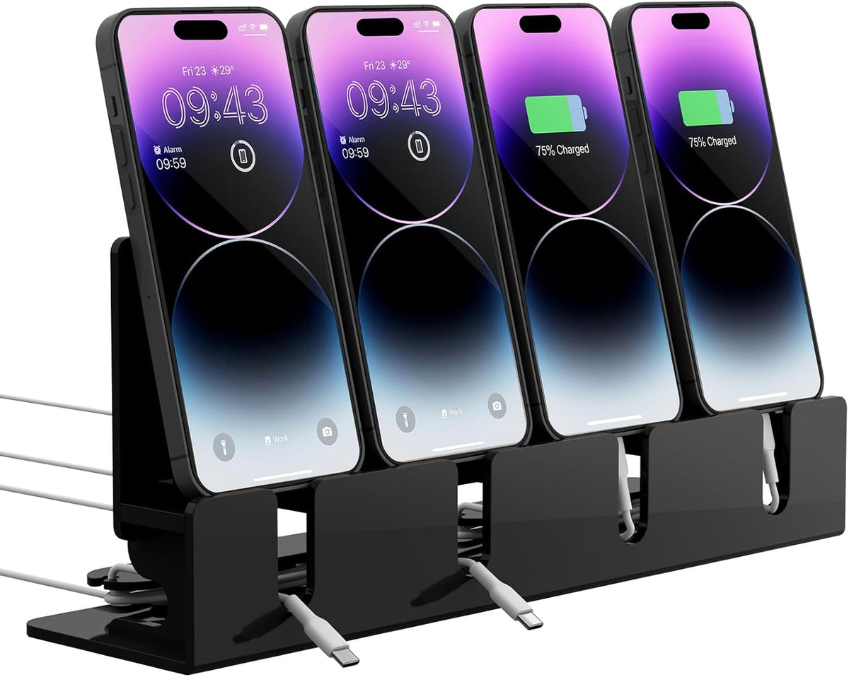 CaSZLUTION 4 Cell Phone Stand, Multiple Phone Holder Organizer Stand for Phones, Acrylic Desktop Mobile Phone Docking