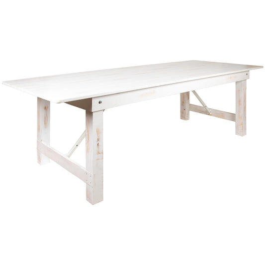 Flash Furniture Hercules Commercial Grade Farmhouse Dining Table | Solid Pine Foldable Table for 10 in Antique Rustic White | Rustic Charm for Home and Events
