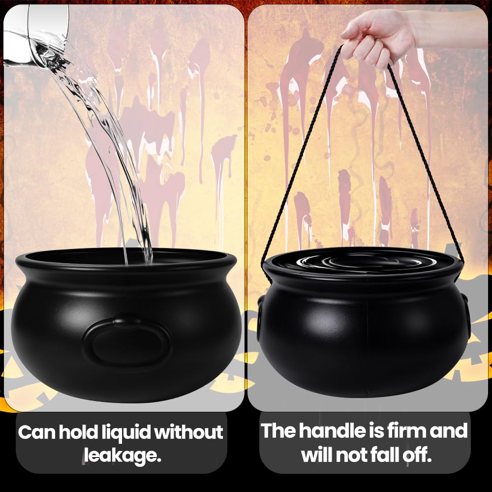 DIYDEC 12.6" and 7.4" Package Halloween Large Cauldron, 2pcs Black Plastic Witch Cauldron Kettle Halloween Pot Candy Holder for Halloween & St. Patrick’s Day Party Favors Decor