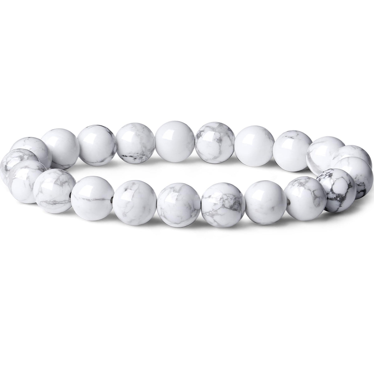Cryhand Handmade 8mm Beaded Bracelets For Men Protection Bracelet For Women Chakra Feng Shui Stretchy Handmade Lucky Money Stretchy Crystal Bracelets Best Gifts (Howlite)