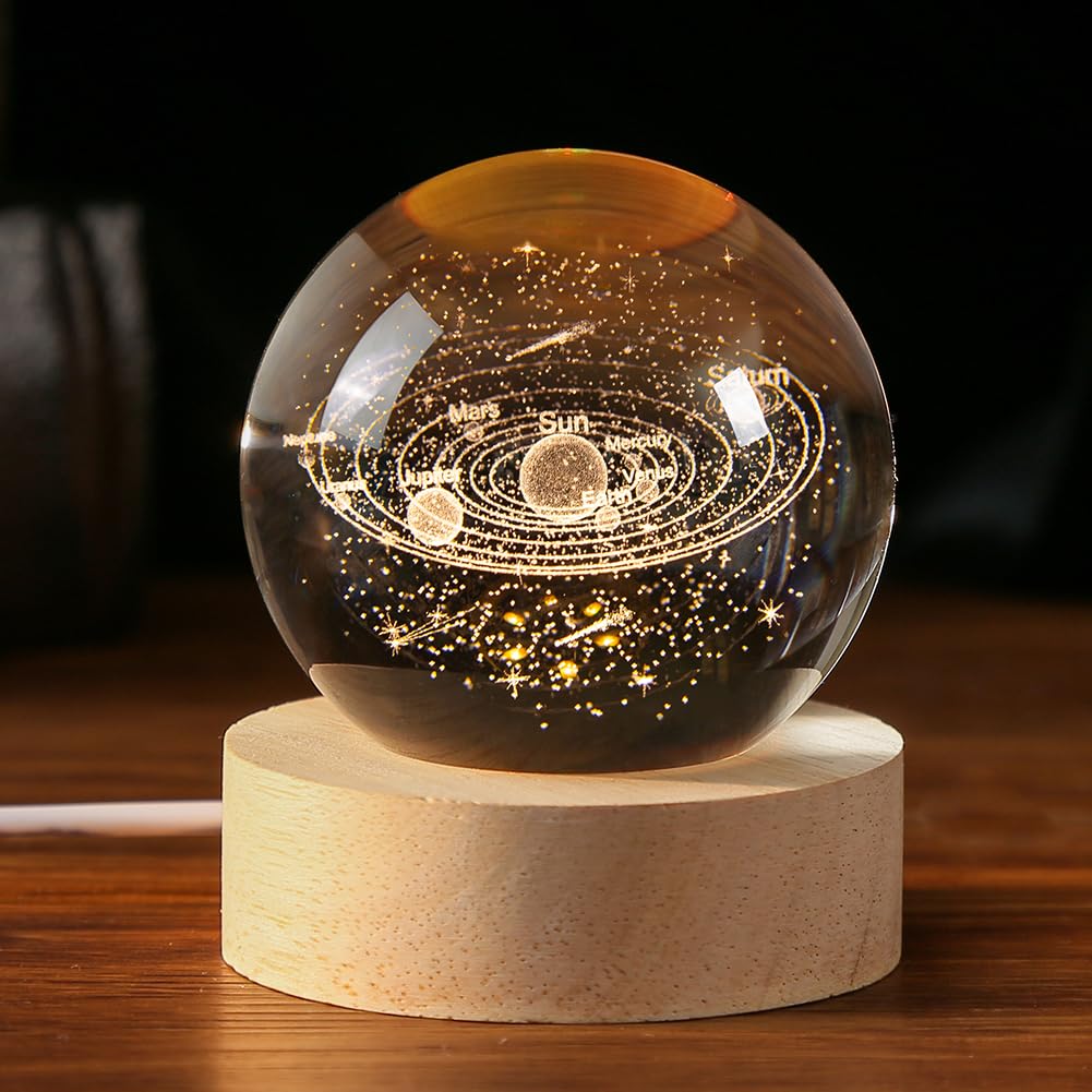 3D Solar System Crystal Ball 60mm Universe Gifts with Laser Engraved Model Astronomy Decor and Gift for Kids, Physics Enthusiasts, and Space Model Collectors