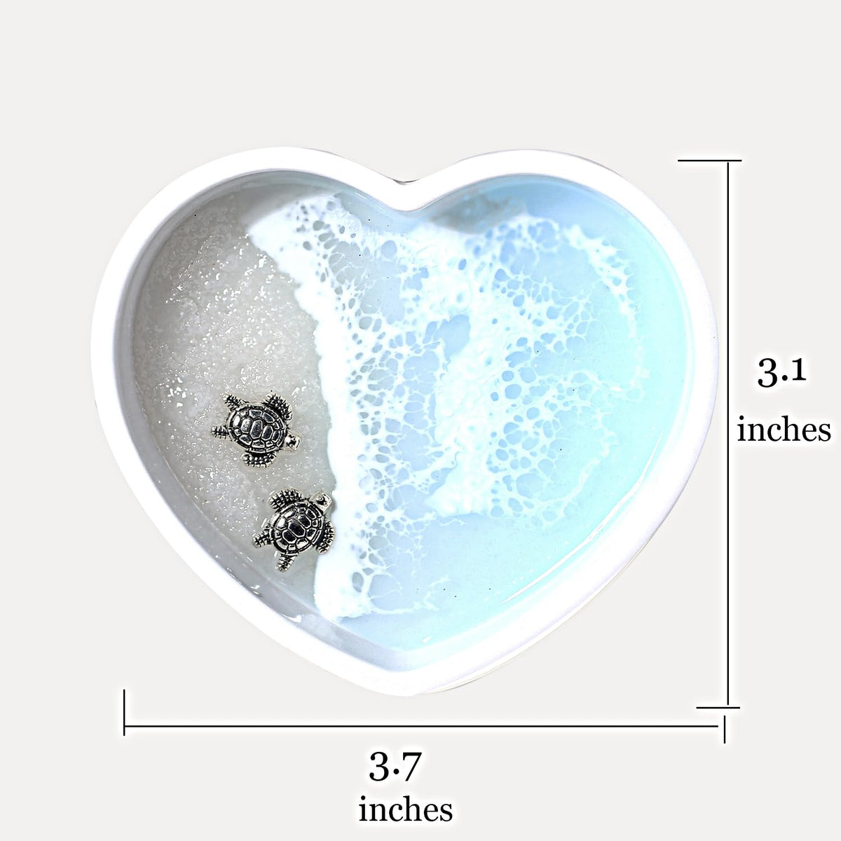 Handmade Resin Ring Dish, Heart Shaped Ocean Trinket Dish with Sea Turtle and Beach Design, Coastal Decor Jewelry Holder for Rings Earrings, Engagement Gifts for Couples & Birthday Gifts for Women