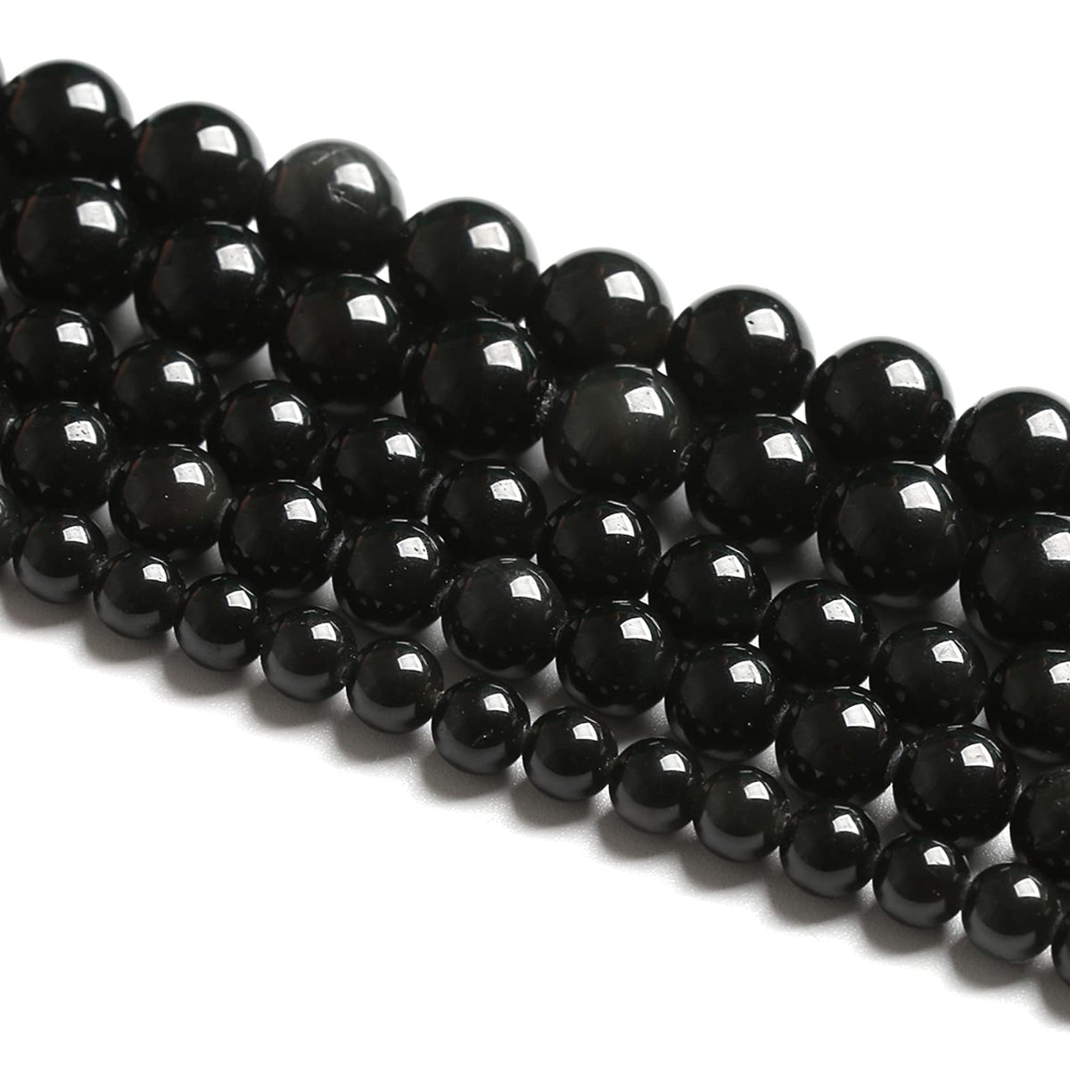 8MM 46PCS Natural Stone Black Obsidian Gemstone Loose Beads for Jewelry Making DIY Bracelet 1 Strand