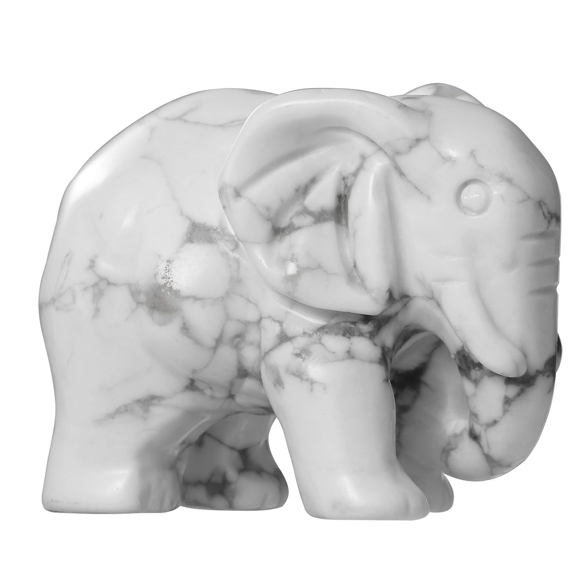 SMQ White Howlite Elephant Statue with Trunk Down for Women Gift Elephant Crystals Healing Stone Carved Lucky Pocket Spiritual Animal Carvings Figurine Home Office Decor Ornament,2''