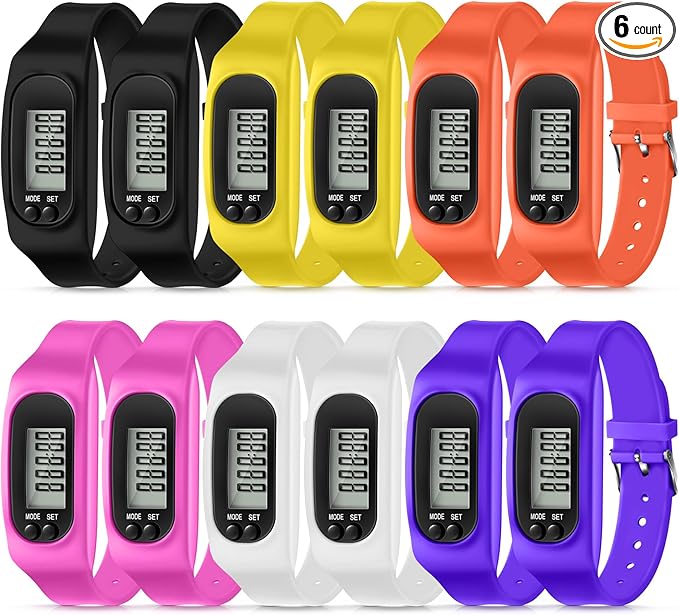 Geyoga 24 Pcs Pedometer for Walking Steps and Miles Pedometer Watch Silicone Steps Tracker Running Bracelet Ankle Step Counter for Calorie Burning and Step Counting
