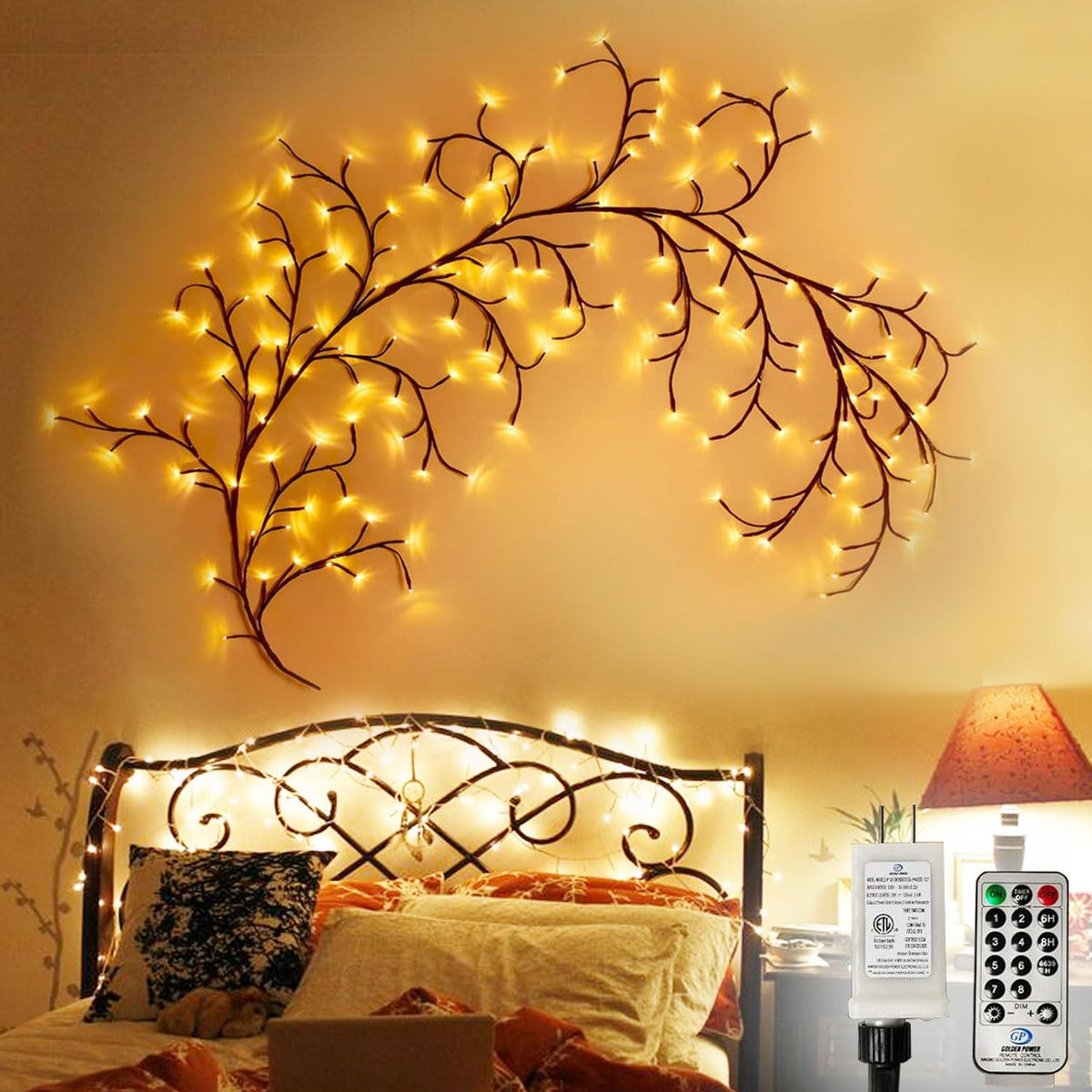 THKFUL Enchanted Willow Vine Lights with Remote, 8FT Willow Vine Tree Branch Lights Christmas Artificial Plants Tree Branches Light,144 LEDs Lighted Twig Vine Plug in for Room Home Outdoor(1PCS)