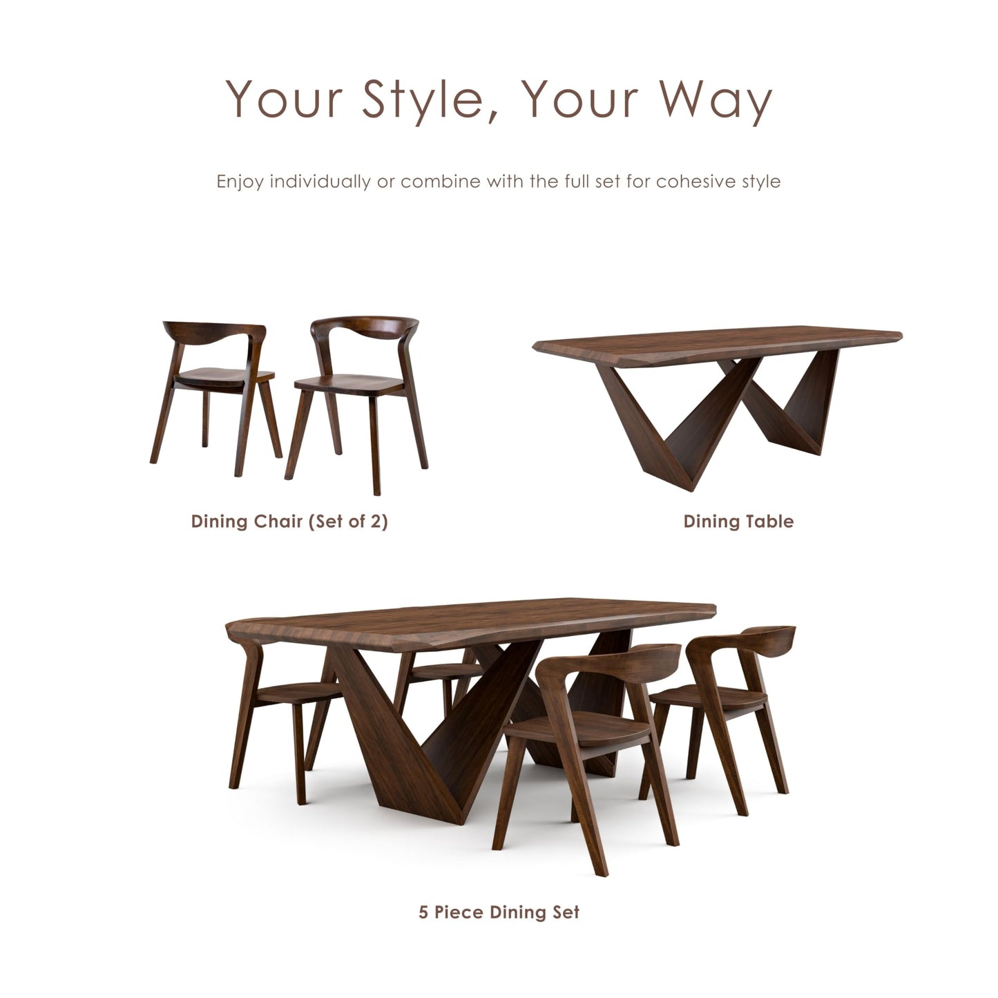 Furniture of America Nazaen III 82.5" Mid-Century Modern Solid Wood Live Edge Dining Table with Steel Support, Walnut Finish, Seats 4–6
