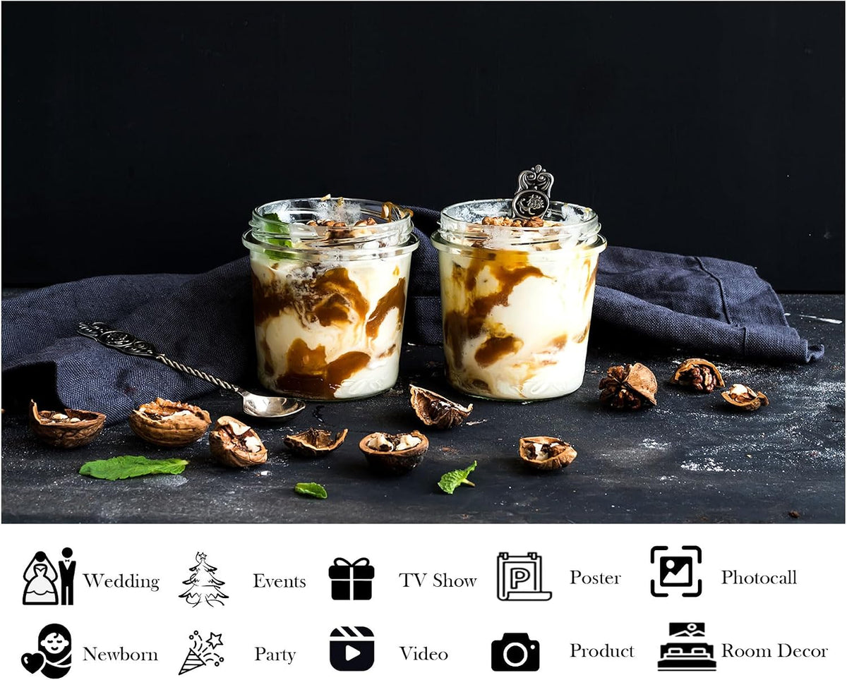 LidyMini 10x7ft Fabric Yogurt Parfaits with Caramel and Walnuts Backdrop Dark Moody Surface Mint Leaves Photography