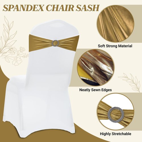 MDS Spandex Foil Chair Sashes - Universal Fit Elastic Stretch Bands with Buckle | Metallic Gold, 125-Pack