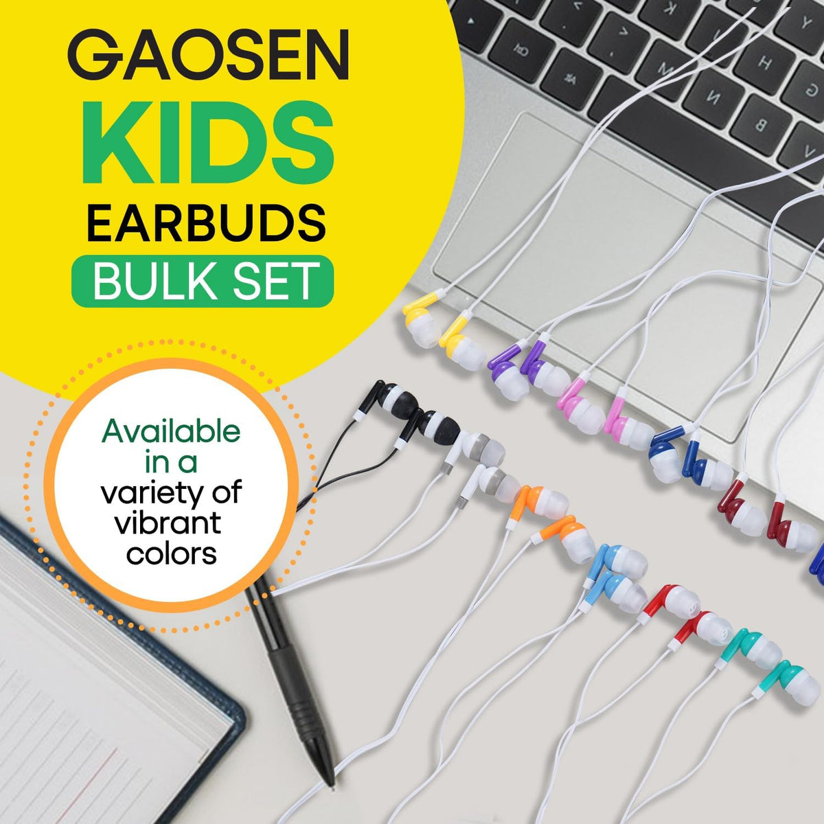 Gaosen 50 Pack 3.5 mm PC(GS01, 50 Bulk Kids Earbuds for School Classroom, Multi Colored Student Wired Headphones
