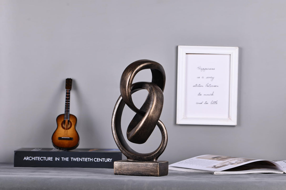 Modern Abstract Knot Sculpture, Artistic Mobius Inspired Resin Decor, Elegant Home and Office Decor, Perfect for Shelves, Desktops, and Mantles, Ideal Gift for Birthdays, Housewarmings (Bronze)