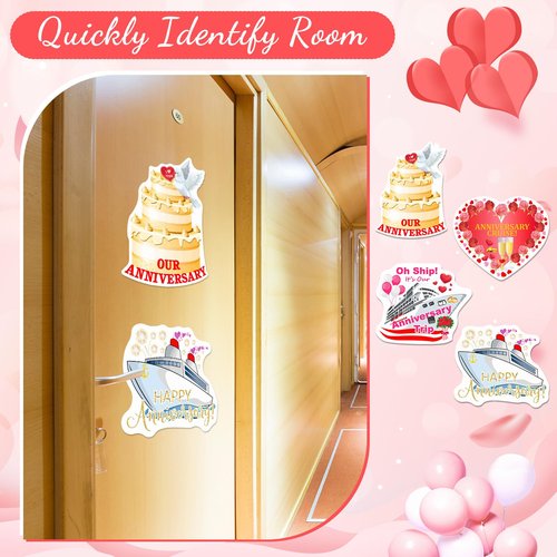 Hoteam 4 Pcs Anniversary Cruise Door Decorations Magnetic Large Happy Anniversary Cruise Ship Door Magnets Funny Waterproof Nautical Magnets for Carnival Cabin Stateroom Fridge Car