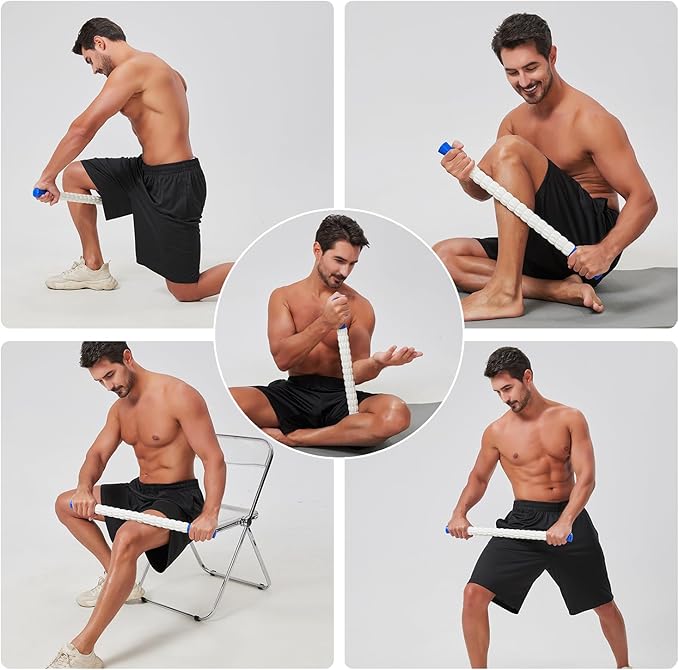 Muscle Roller, Massage Roller Stick for Athletes, Ideal for Relieving Muscle Soreness, Cramping and Tightness in Legs, Arms, Back and Calves (Blue White-24 inch)