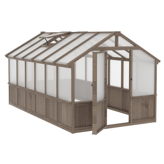 BlueWish 8x12 FT Greenhouse for Outdoors, Wood Green House with Cedar Frame & 6MM Thick Polycarbonate Panel, Walk in Greenhouse with Adjustable Vents for Outdoor, Patio, Garden, Backyard