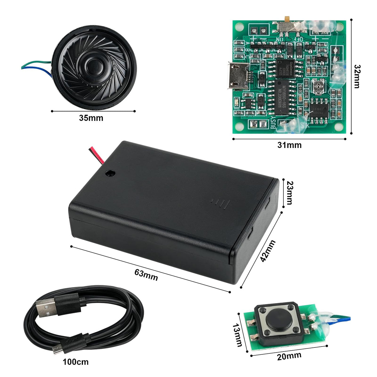 Geekstory Recordable Sound Module 8M Button Control Music Voice Chip Programmable with Speaker+Battery Box for DIY Music Greeting Card Christmas Creative Gift