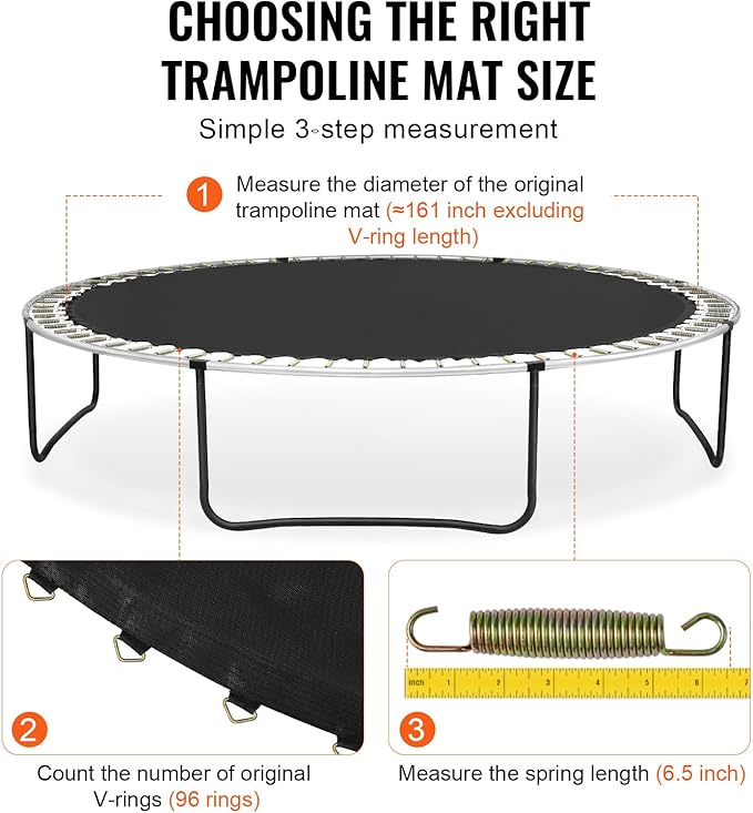 VEVOR Replacement Trampoline Mat, Universal Jumping Round Trampoline, Reinforce UV-Resistant Mat with Spring Tool & Durable V-Rings
