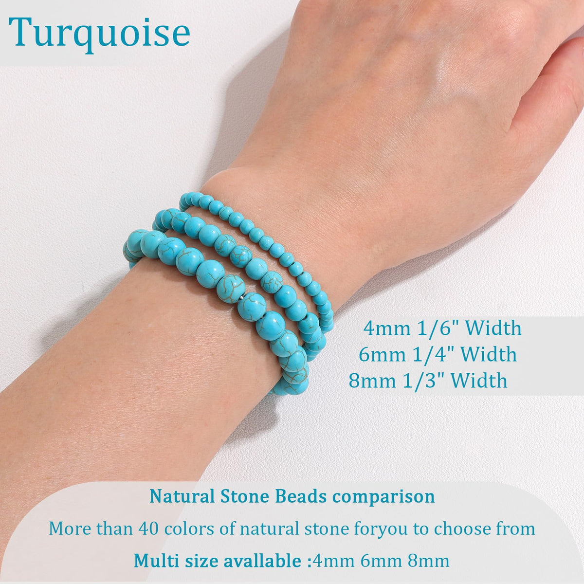 Vinswet Healing Crystal Bracelets for Women Men 6mm Turquoise Natural Stone Beaded Stretch Bracelet Handmade Gemstone Reiki Spiritual Jewelry Gifts