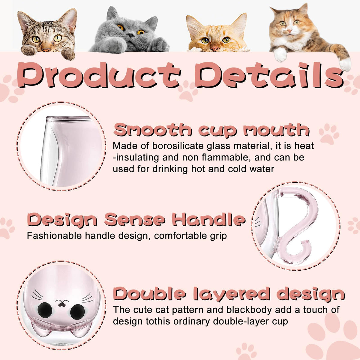 Cat Mug Gifts Set, Birthday Gifts for Women Her Mom, Christmas Presents for Women, Valentines Mothers Day Cat Lovers Presents Idea for Sister Wife Grandma Female Teacher Friend Coworker (Pink)