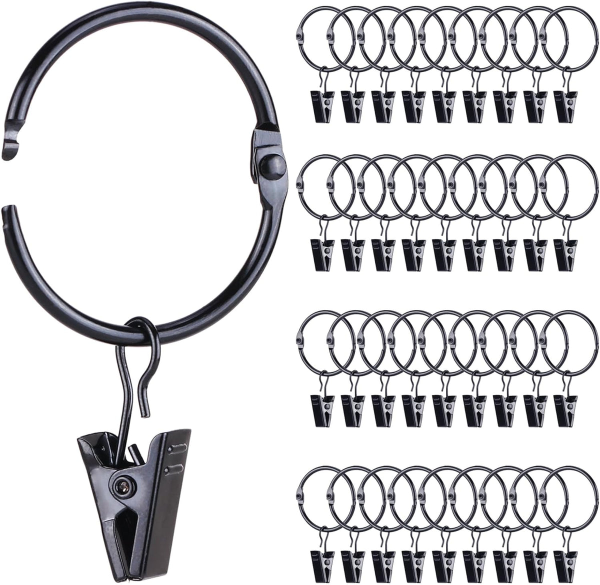 Regine Switzerland 36 Pack Metal Curtain Rings - Heavy Duty Rustproof Clips for 0.75-1" Rods | Vintage Black