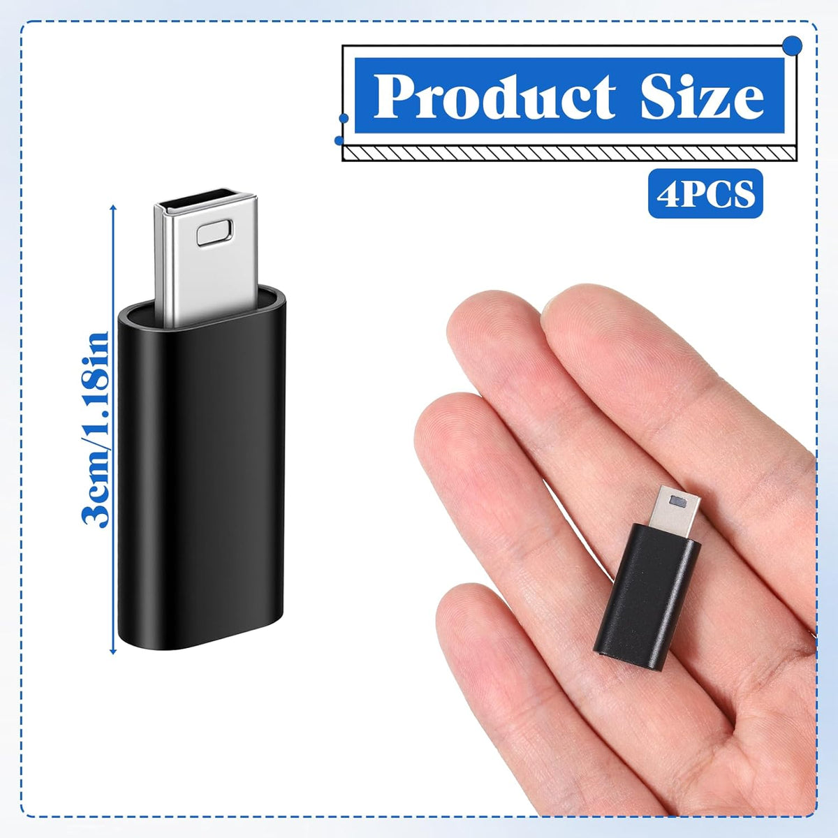 Xelsluthe 4pack Cam,Mp3 Mini USB to USB C Adapter, Usbc to USBA dapter USB-Mini to-Usbc Adapter Supports Charge & Data