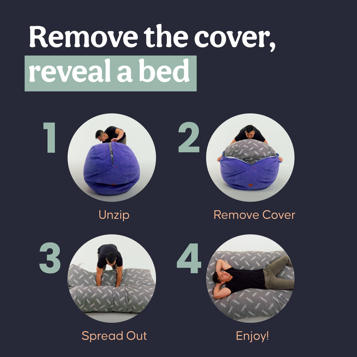 CordaRoy's Faux Fur Bean Bag Chair, Convertible Chair Folds from Bean Bag to Lounger, As Seen on Shark Tank, Grey - King Size
