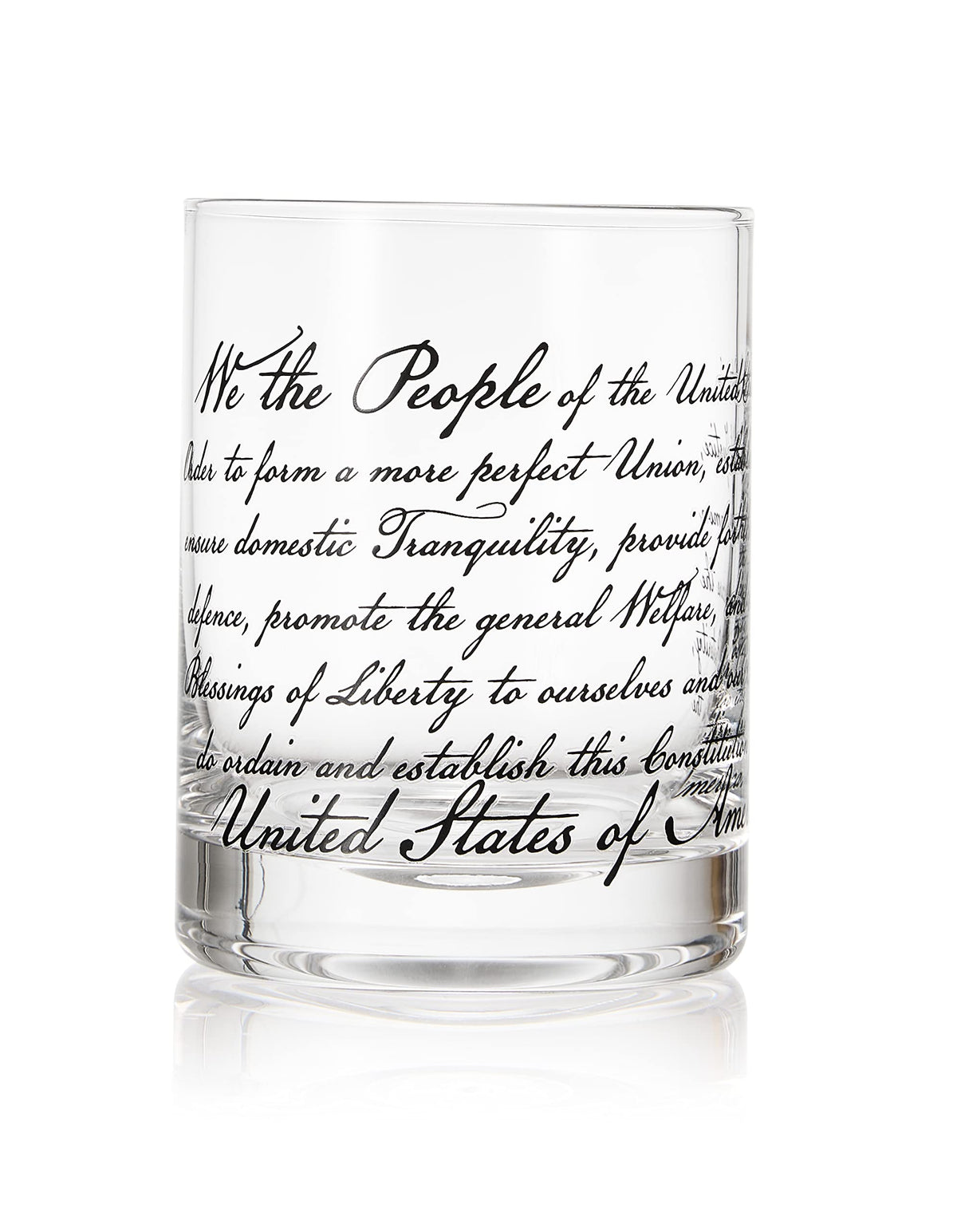 Whiskey Glasses – United States Constitution - Wood American Flag Tray & Set of 4 We The People 10oz America Glassware, Old Fashioned Rocks Glass, Freedom of Speech Law Gift Set US Patriotic