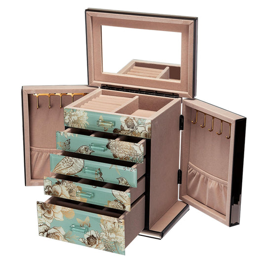 Timetrace Glass Jewelry Box, 5-Layer Storage Case,Jewerly Boxes for Women Girls,Jewelry Gift Decorative Boxes, Art Painting Tabletop Ornament Organizer For Earring Necklace,Gift for Women And Mom