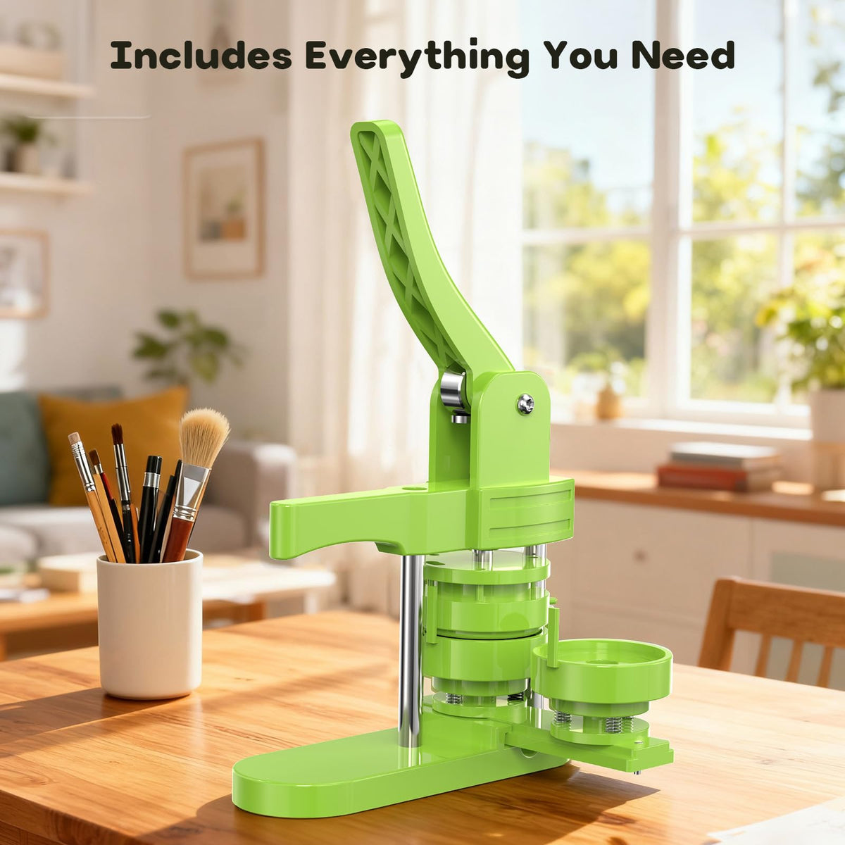 Aiment Button Maker Machine Multiple Sizes 200Pcs, Badge Maker 1.25+2.25 inch for Kids, Badge Press Machine with 200 Sets Button Making Supplies & Cutter & Cutting Mat (Green, 32/58mm)