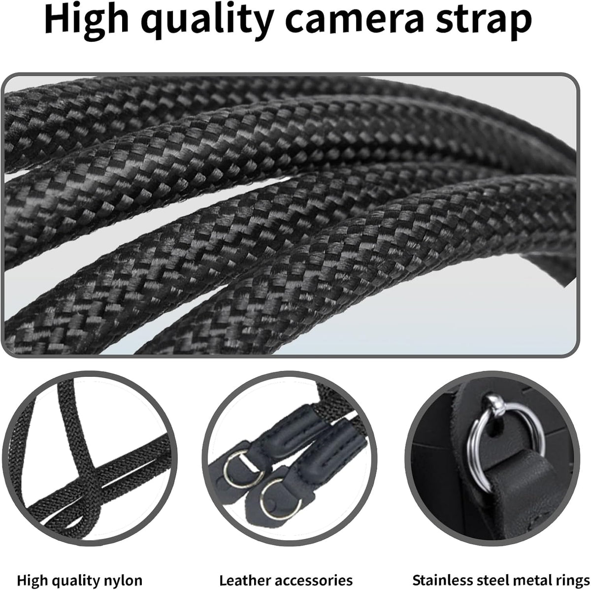 KONXISA Material,100cm Universal Camera Strap, Camera Neck Shoulder Strap with Nylon Vintage Climbing Rope for DSLR