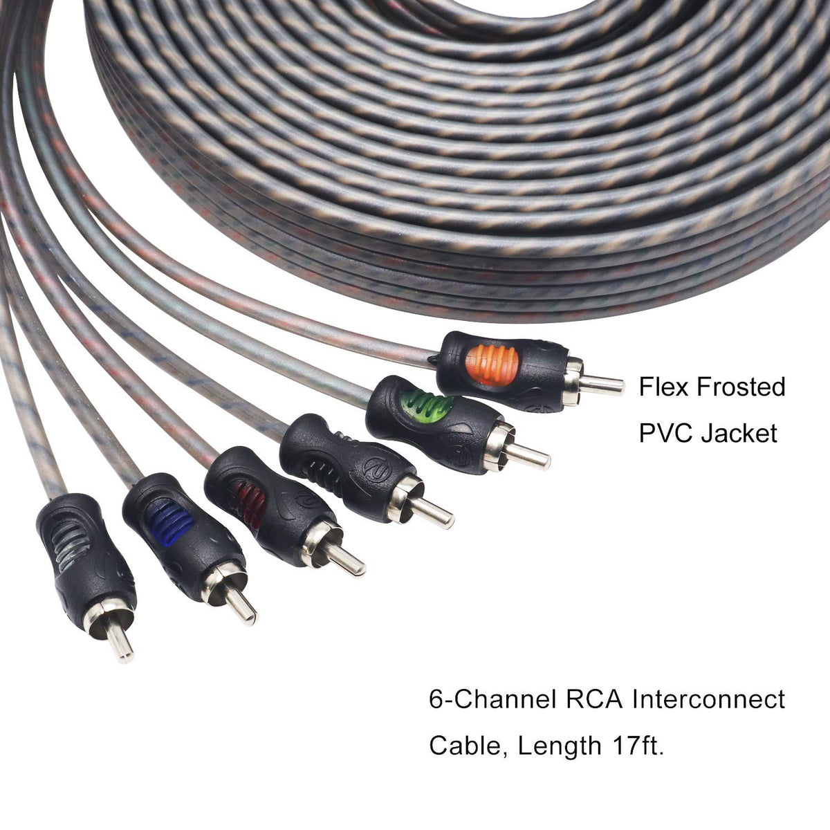RCI617 99.99% 17ft 6-Channel RECOIL Oxygen Free Copper RCA Audio Cable, Twisted Pair with Noise Reduction