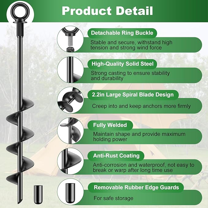 18 Inch Ground Anchors 4 Packs Heavy Duty Fully Welded Trampoline Stakes Screw in Anchors for Swing Set High Wind Tent Hurricane Carport, Shed,Mobile Home