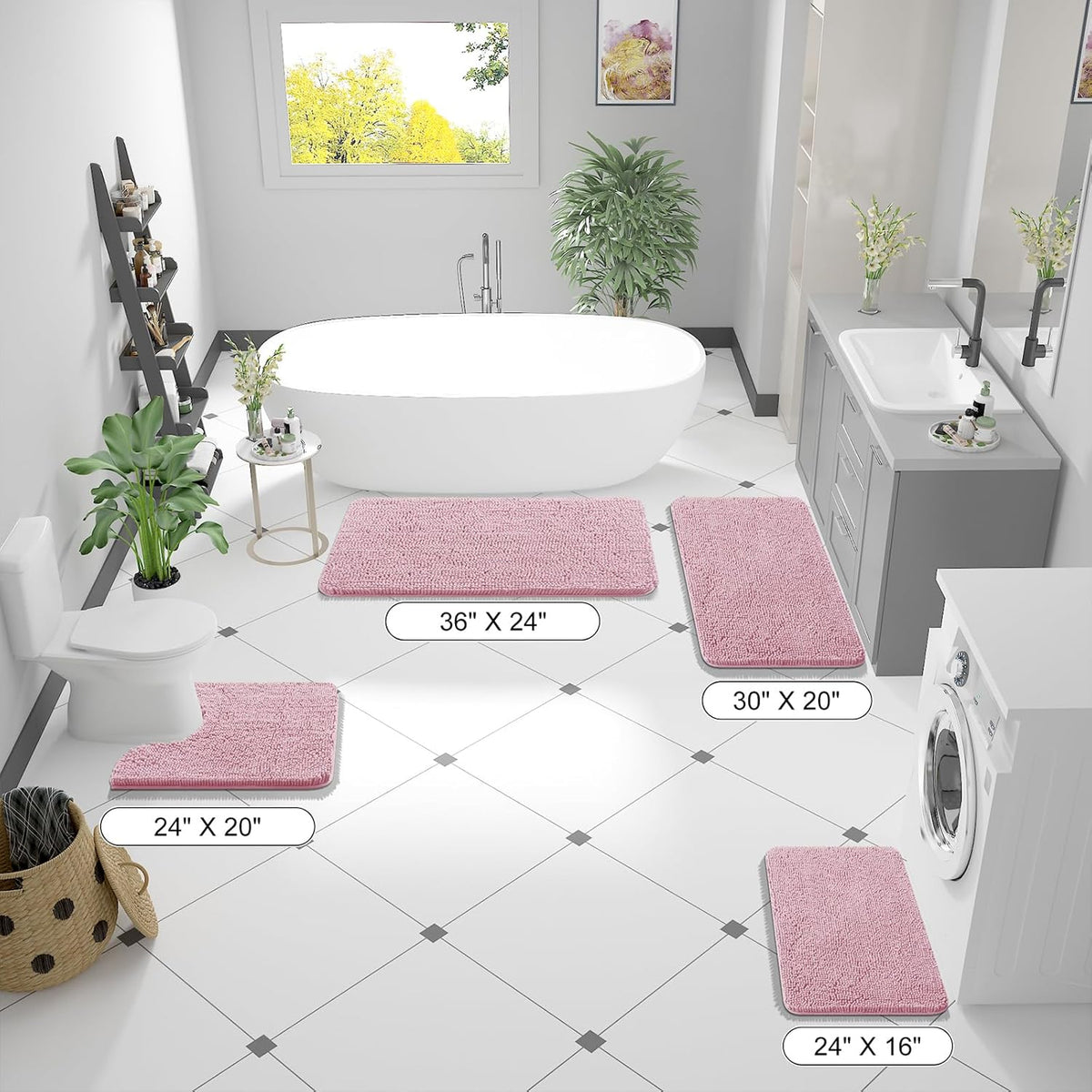 OLANLY Small Bathroom Rugs - Extra Soft Chenille Bath Mats | Quick-Dry, Machine Washable, Dusty Rose 24x16