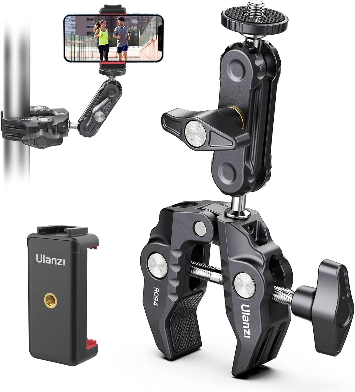ULANZI 360 1/4"-20 3/8"-16 ST-07 Super Clamp Camera Clamp Mount Monitor Ballhead Magic Arm Double Ball Head Adapter