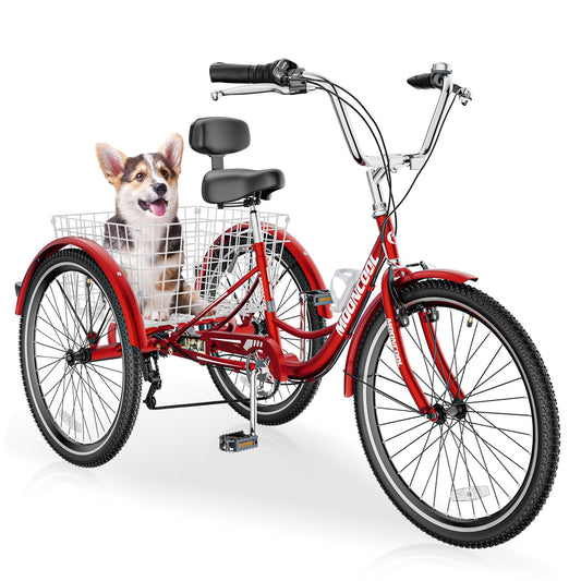 DoCred Adult Trikes, 20/24/26 Inch 7 Speed Adult Tricycles, Three Wheel Bikes with Basket for Women and Men, Cruise Bike Adults Tricycle for Recreation Shopping Exercise, Multiple Colors