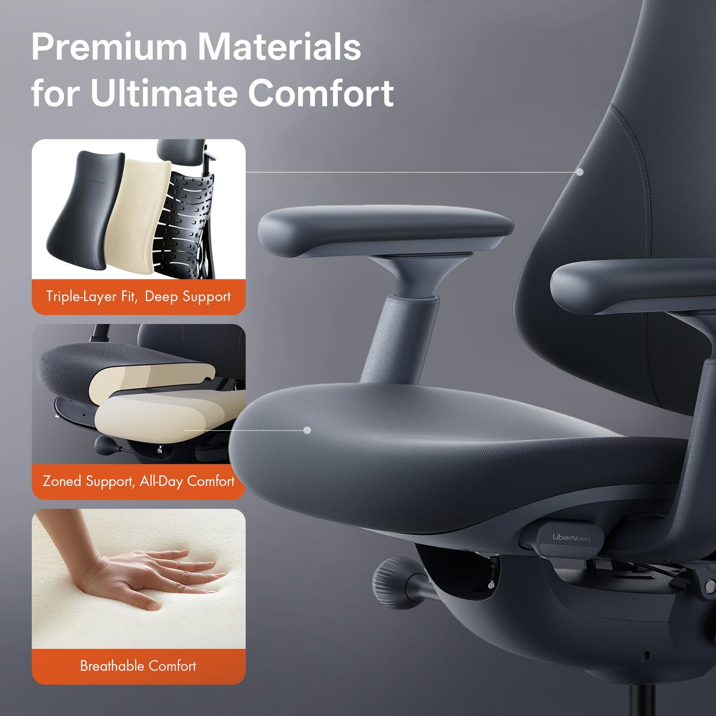 LiberNovo Dynamic Ergonomic Desk Chair + Footrest + Extra Rechargeable Power Pack Bundle - Comfy Home Office Chair with Adaptive Lumbar Support, 160° Recline & Built-in Spine Stretch, Black+45cm