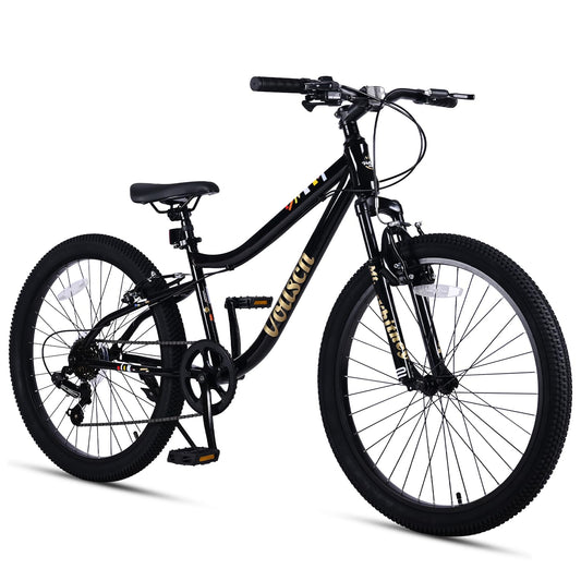vollsch 24 Inch Kids Mountain Bike for 9-15 Years Old Boys Girls Teens 6-Speed Child MTB Bicycle with Front Suspension Fork, Black