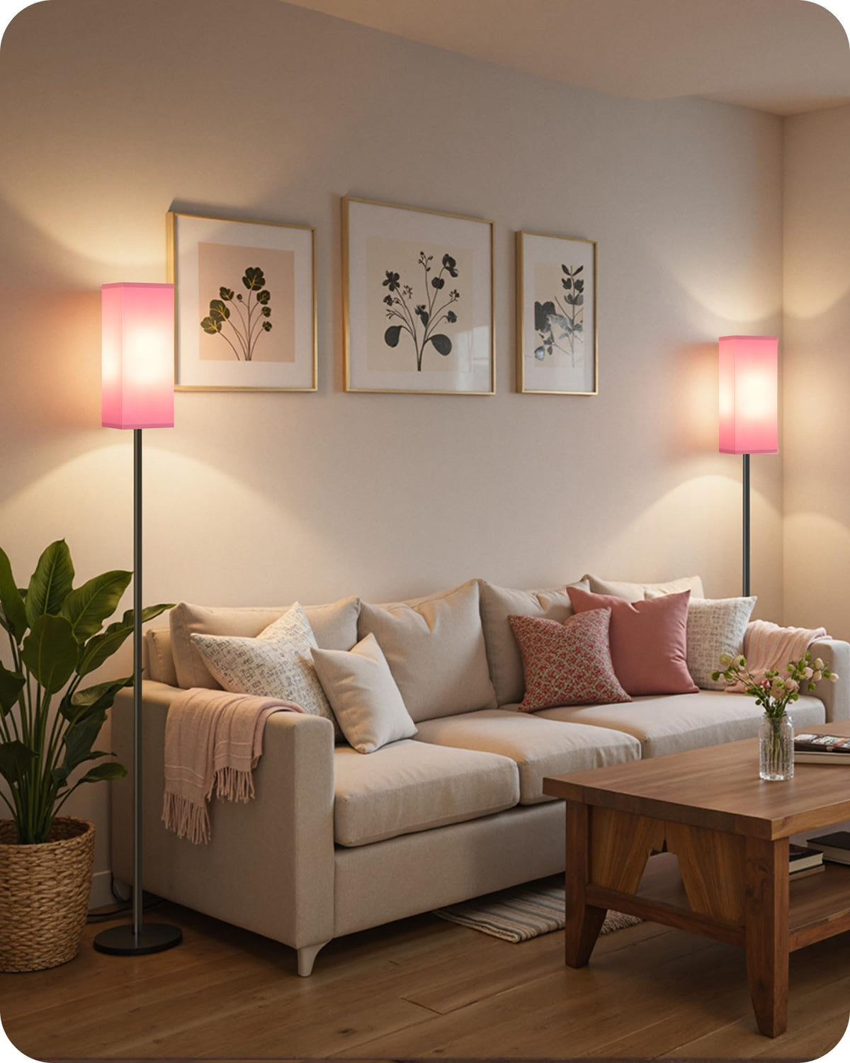 GOEBLESON Set of 2 Floor Lamps for Living Room, Modern Tall Standing Lamps with Foot Switches, Bulb Not Included, 64.6'', for Living Room, Bedroom, Study, Kids Room, Pink and Black P07LDP205W1