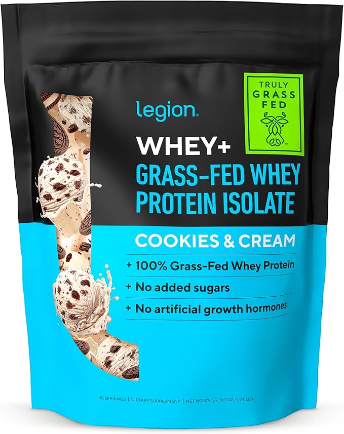 LEGION Whey+ Protein Whey Isolate from Grass Fed Cows - Whey Protein Isolate Powder Low Calorie, Non-GMO, Sugar Free, Lactose and Gluten Free, All Natural Protein Powder for Men & Women, 30 Servings