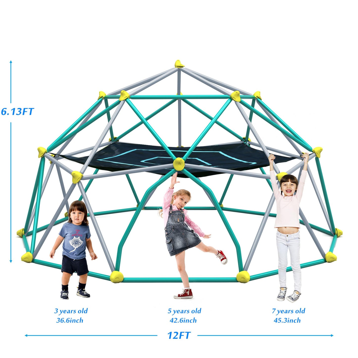 Merax 12FT Climbing Dome with Hammock, Outdoor Geometric Dome Climber Play Center for Kids 3-10 Supporting 1000 lbs, Easy Assembly Jungle Gym