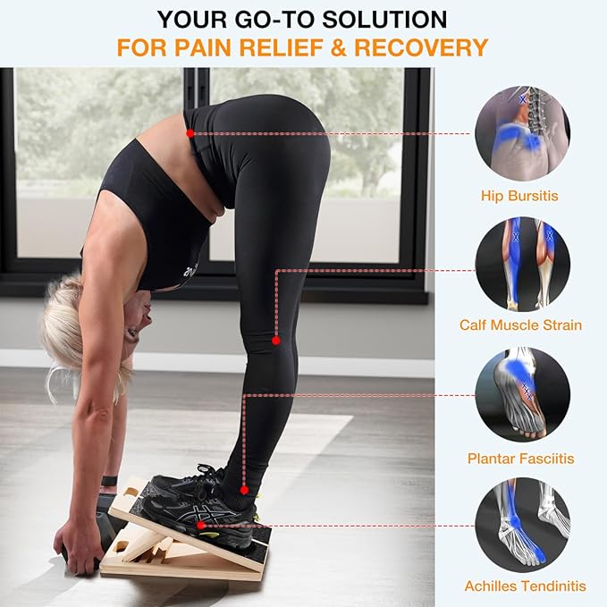 TEMI Slant Board for Calf-Stretching - Wooden Incline Wedge Stretcher for Squats, Foot & Ankle Mobility, Portable Fitness Equipment, Balance Block for Heel Stretch