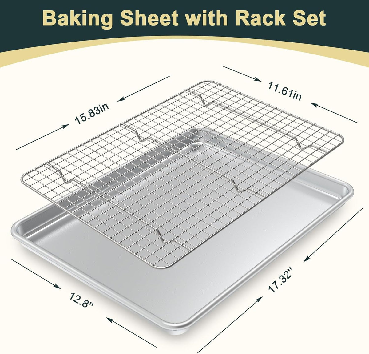 Wildone Baking Sheet Set - Commercial Quality Nonstick Cookie Pans with Cooling Racks | Half Sheet Size, Heavy Duty