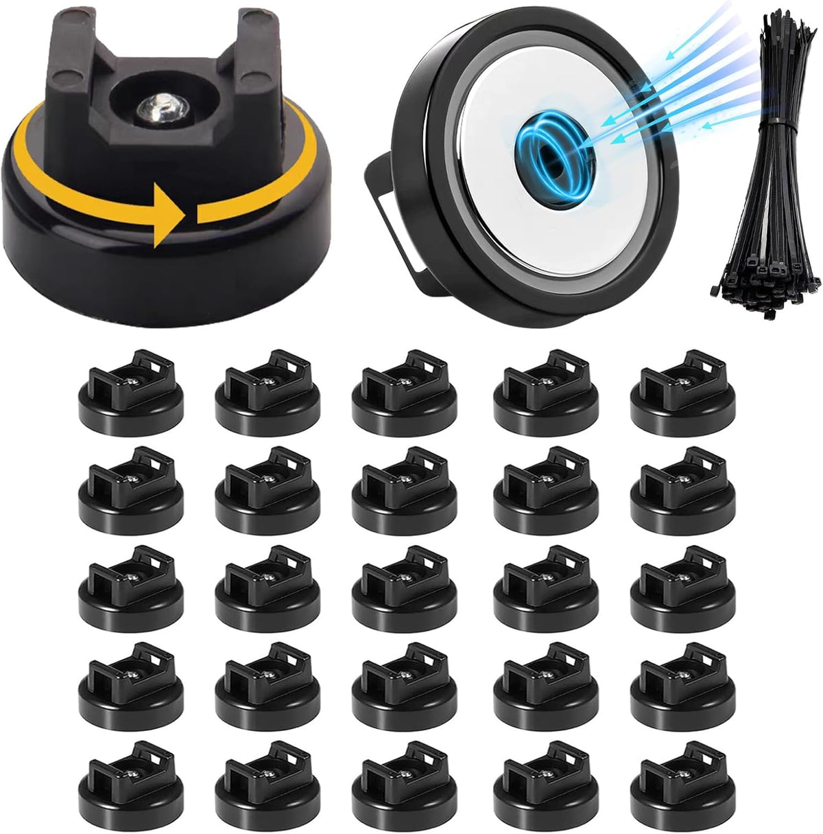 SangAncons zbab1 25LBS 22mm, 25 Magnetic Zip Tie Mount Base, Strong Magnetic Wire Holder & Cable Clips,Magnetic cable